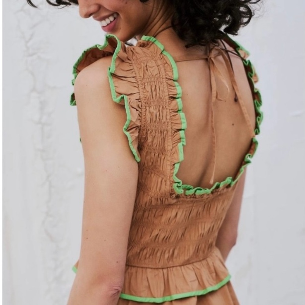 Free People Tan Midi Dress with Green Trim - Picture 4 of 4